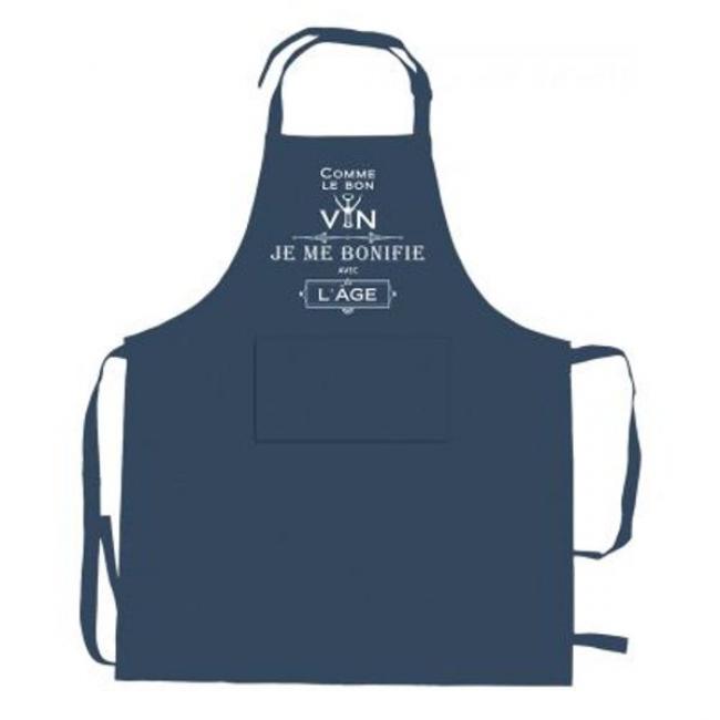 TABLIER DE CUISINE JE ME BONIFIE AVEC L&rsquo;&Acirc;GE RECYCL&Eacute; INDIGO