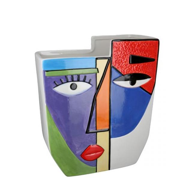 Vase visage, "Cara", motif  visage, c&eacute;ramique, multicolore