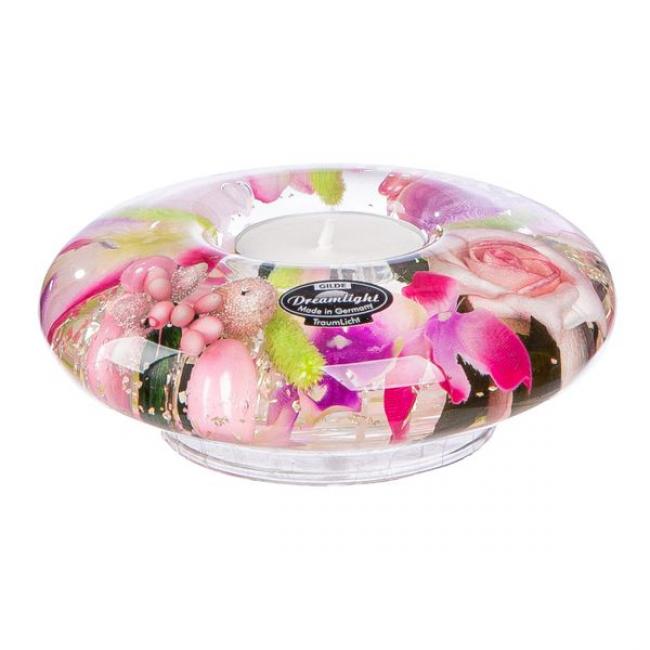 Dreamlight, bougeoir pour bougies &agrave; chauffe-plat, ovni moyen, "Pink Love", verre, rose