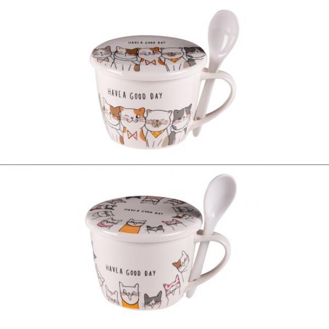 Bol &agrave; soupe le Chat avec couvercle et cuill&egrave;re