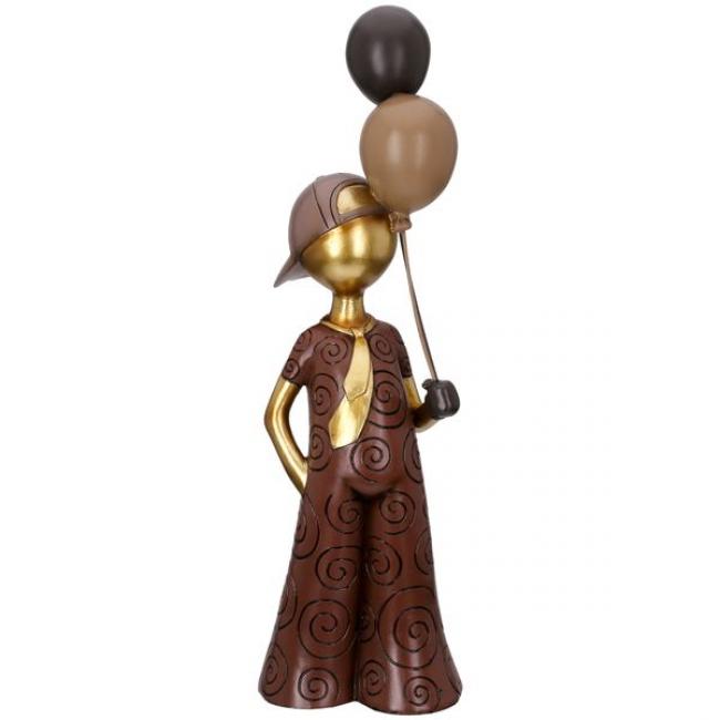 Figure, garcon ballon, motif du ballon, avec chapeau et cravatte, r&eacute;sine synth&eacute;tique, marron