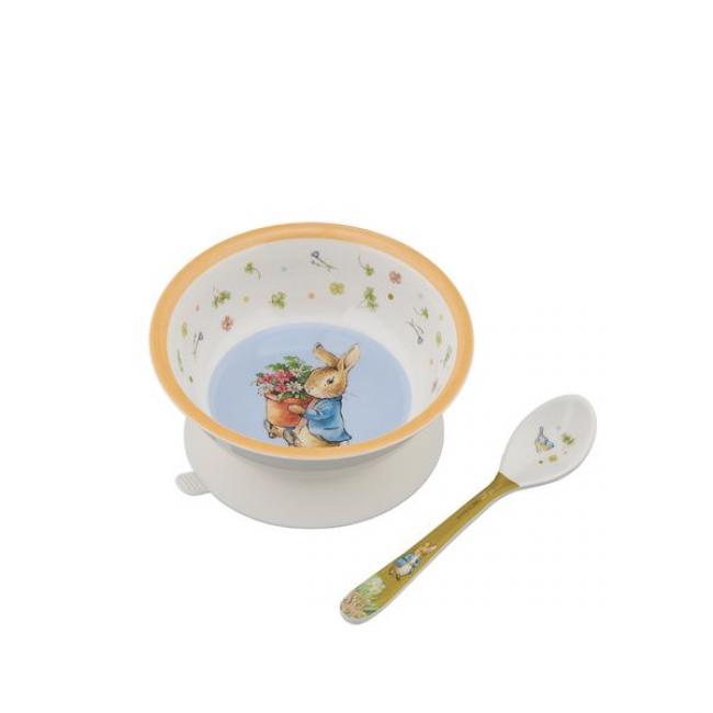 Bol ventouse avec cuill&egrave;re pierre lapin abricot 160 ml