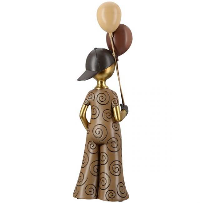 Figure, garcon ballon, motif du ballon, avec chapeau et cravatte, r&eacute;sine synth&eacute;tique, marron