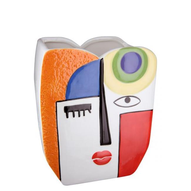 Vase visage, "Cara", motif visage, c&eacute;ramique, multicolore