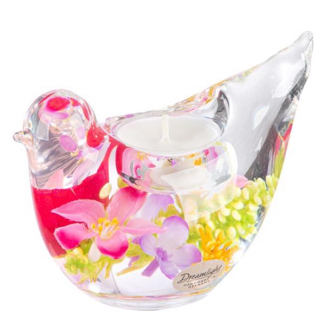 Dreamlight, bougeoir pour bougies &agrave; chauffe-plat, oiseau, "Bird Lea", motif papillon, verre, rose