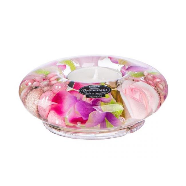 Dreamlight, bougeoir pour bougies &agrave; chauffe-plat, ufo mini, "Pink Love", verre, rose