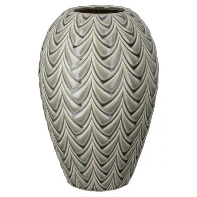 Vase, ventru, "Lamello", c&eacute;ramique, vert