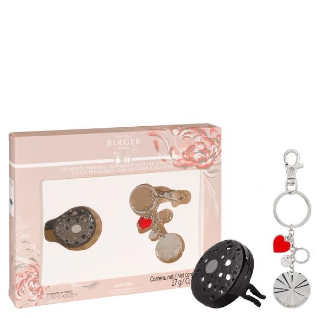 Coffret diffuseur voiture avec porte cl&eacute;s Ophelia argent