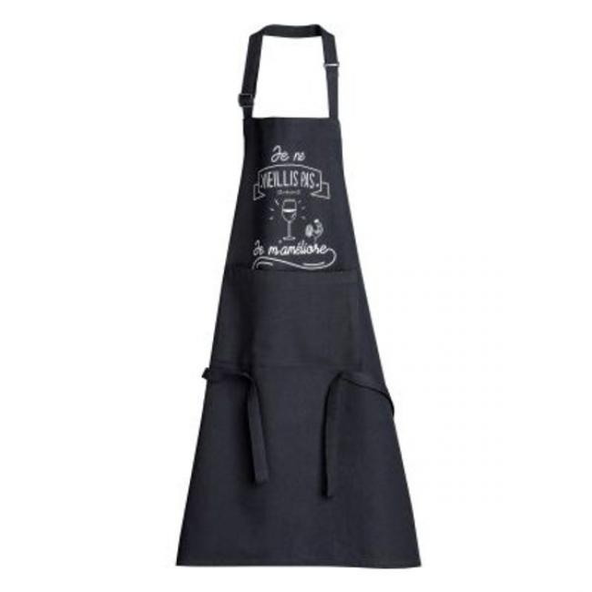 TABLIER DE CUISINE JE M&rsquo;AM&Eacute;LIORE RECYCL&Eacute; NOIR
