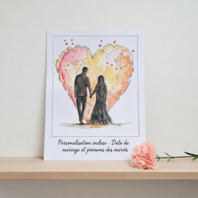 Affiche Aquarelle Personnalis&eacute;e – 40 CM 30 CM – Amour &agrave; l&rsquo;Horizon