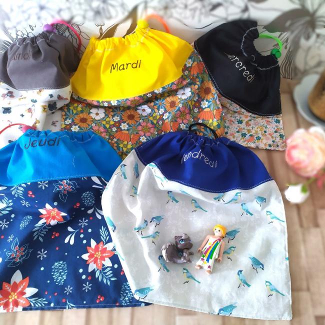 Lot de 5 Pochons en Tissu Personnalis&eacute;s ( frais port offert)