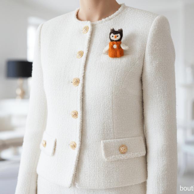 Broche Hibou en laine feutr&eacute;e