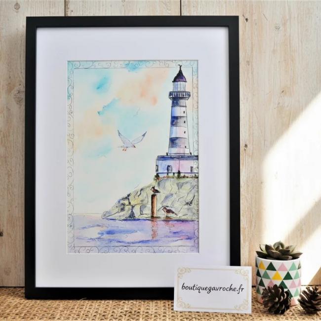 Aquarelle Un phare &agrave; l&rsquo;horizon