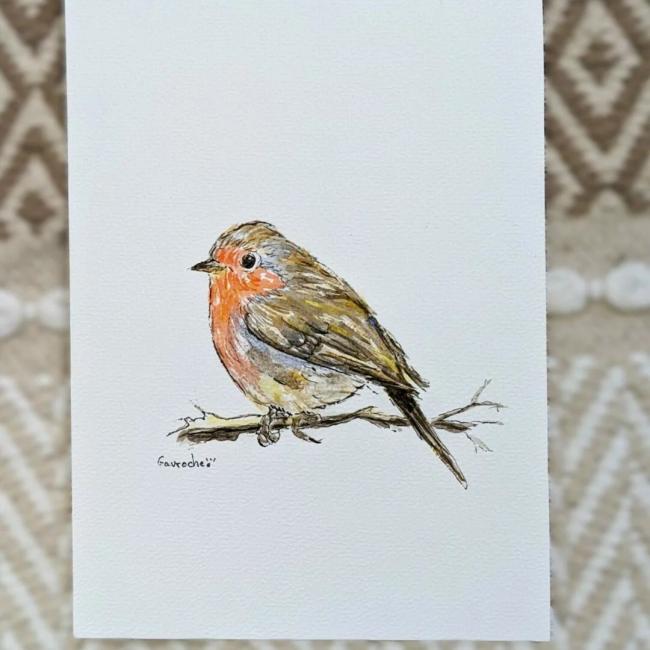 Aquarelle originale &ndash; adorable Rouge-gorge (Offre 2FOR3)
