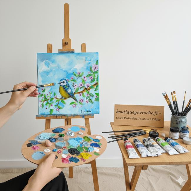 Viens peindre ta m&eacute;sange &agrave; l&rsquo;huile, cours individuel
