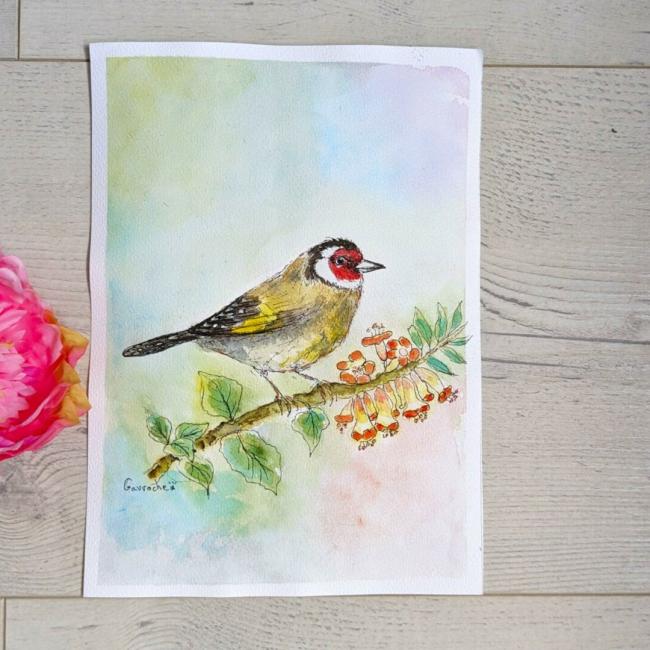 Aquarelle Originale &laquo;&nbsp;Le Chardonneret &Eacute;l&eacute;gant&nbsp;&raquo; (25×18 cm) Offre2for3