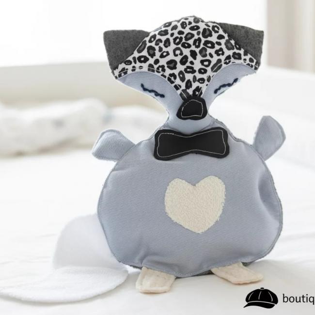 Doudou plat sensoriel: Renard &laquo;&nbsp;black and white&nbsp;&raquo;