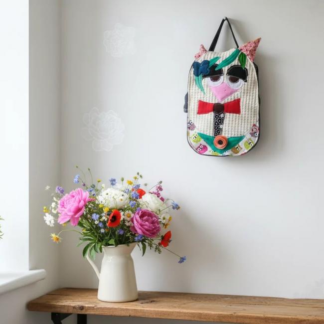 Maison &agrave; sacs et porte torchon, Hibou multicolore