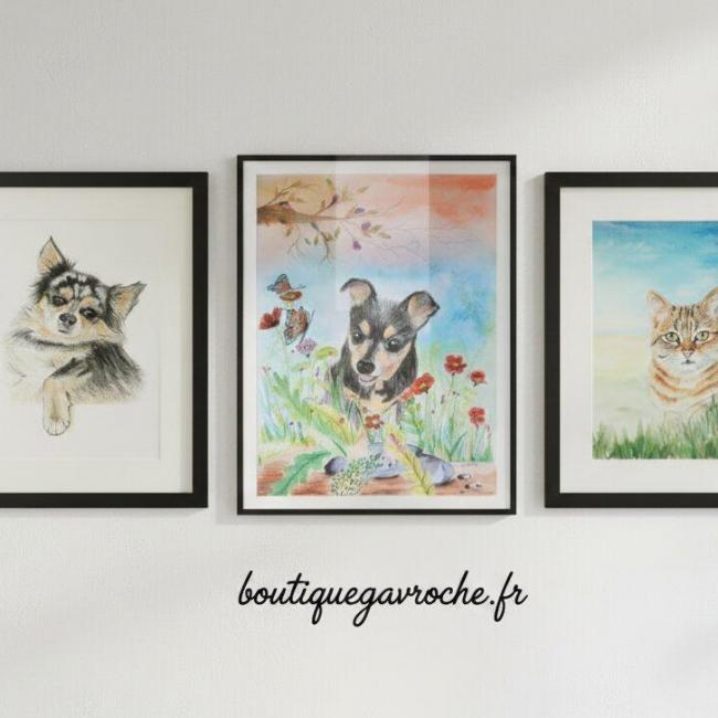 Portrait animalier personnalis&eacute; &agrave; l&rsquo;aquarelle d&rsquo;apr&egrave;s photos