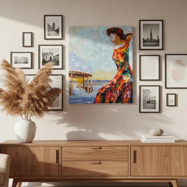 La Danseuse en Hiver &ndash; Tableau unique Peinture &agrave; l&rsquo;Huile -73 cm x 60 cm