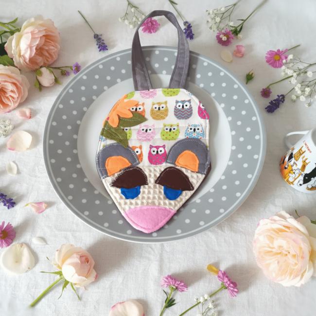 Manique Souricette Hiboux | Fait Main Corr&egrave;ze | Coton Thermolam | Cadeau Utile Cuisine