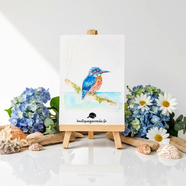 Aquarelle originale Le Martin-P&ecirc;cheur (Alcedo atthis) (Offre 2FOR3)