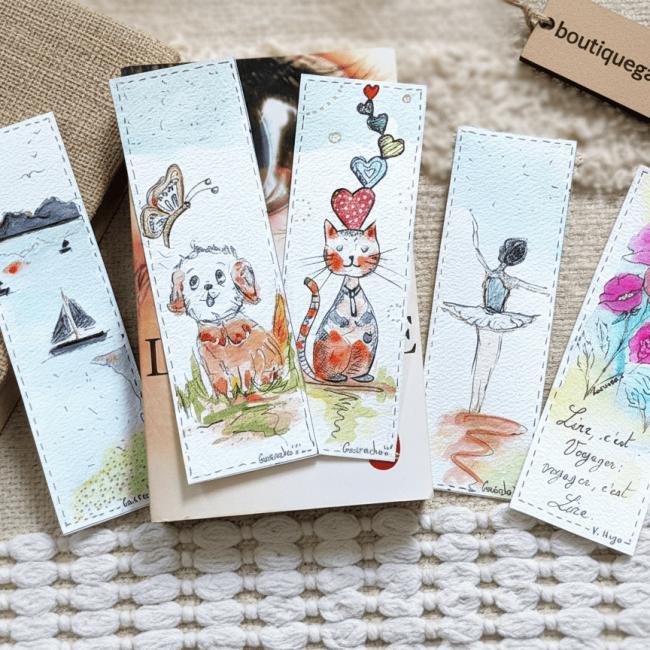 Lot de 5 petits Marque-pages aquarelle