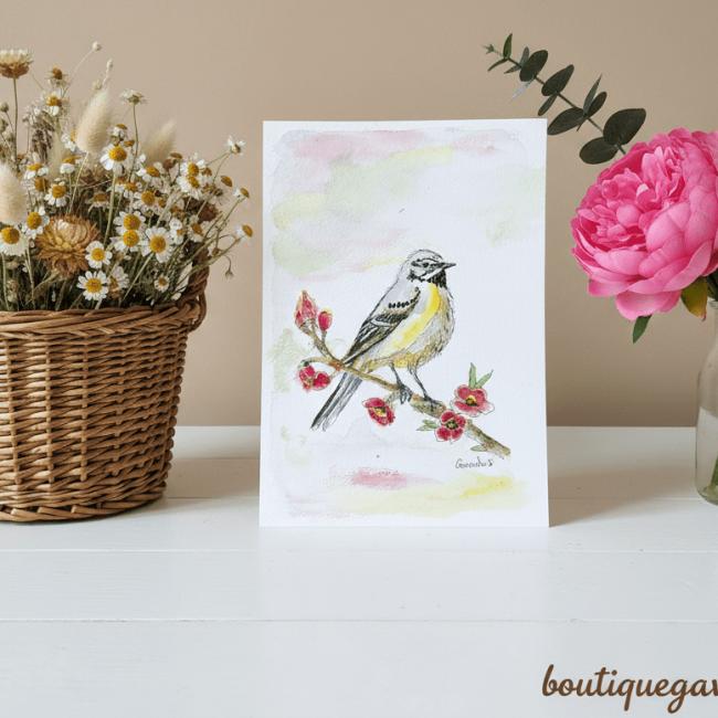 Aquarelle originale Bergeronnette des ruisseaux  (Offre 2FOR3)