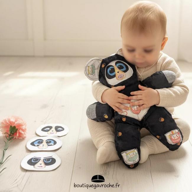 PLUME Pandinou des émotions avec 4 visages émotions Montessori