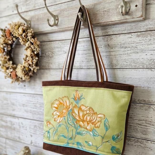 Grand sac artisanal femme peint &agrave; la main &ndash;  Jardin secret – Noces de cretonne