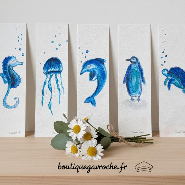 Lot de 2 Marque-Pages Collection Animaux marins (frais de port offert)