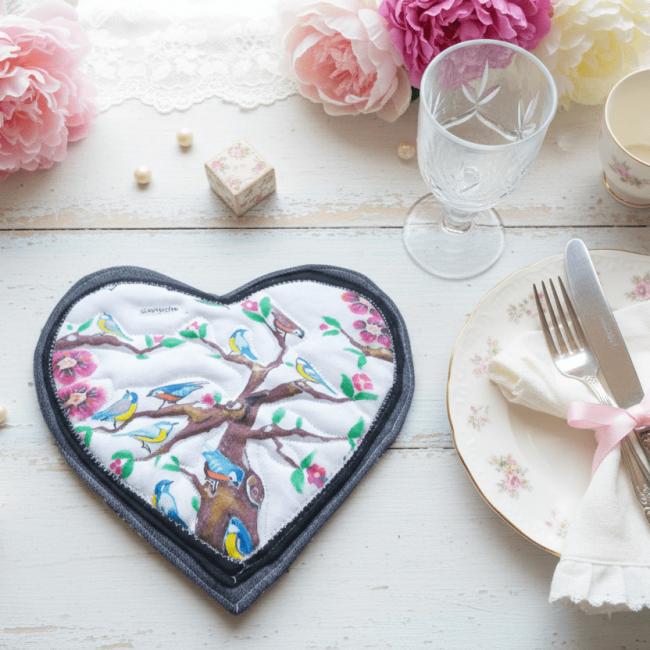 Dessous de plat Coeur  les Moineaux bleus (frais de port offert)