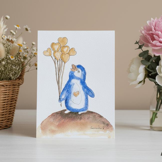 Aquarelle Pingouin aux Ballons