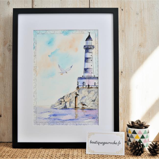 Aquarelle Un phare &agrave; l&rsquo;horizon