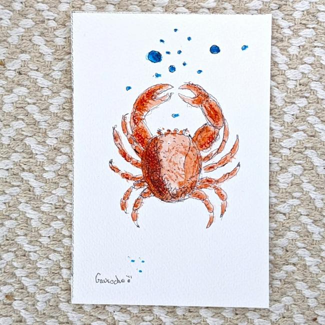 Aquarelle marine Crabe signe Cancer