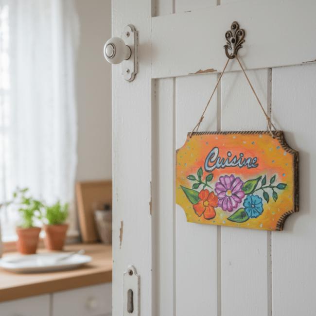 Pancarte de porte &laquo;&nbsp;Il fait bon vivre dans ma cuisine&nbsp;&raquo;
