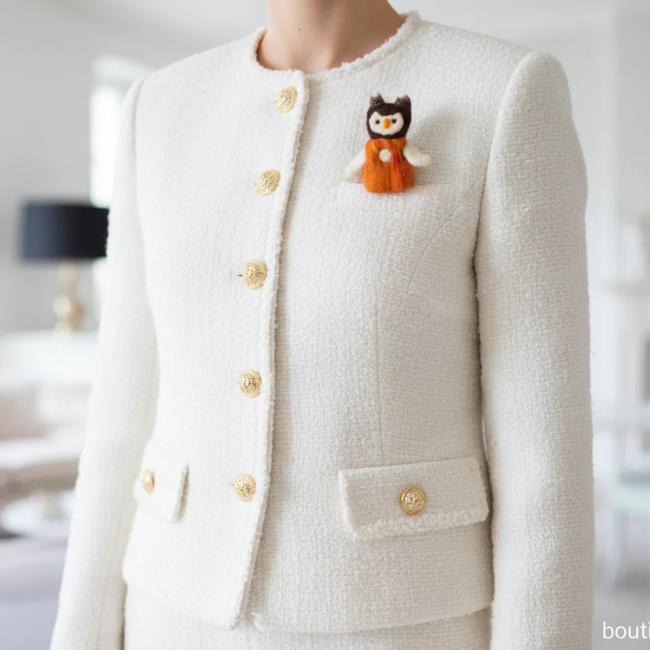 Broche Hibou en laine feutr&eacute;e