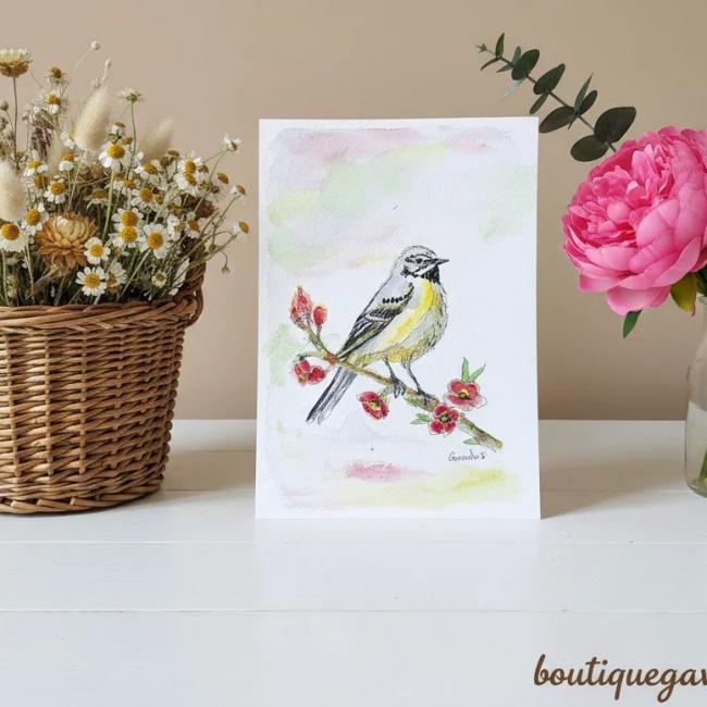 Aquarelle originale Bergeronnette des ruisseaux  (Offre 2FOR3)