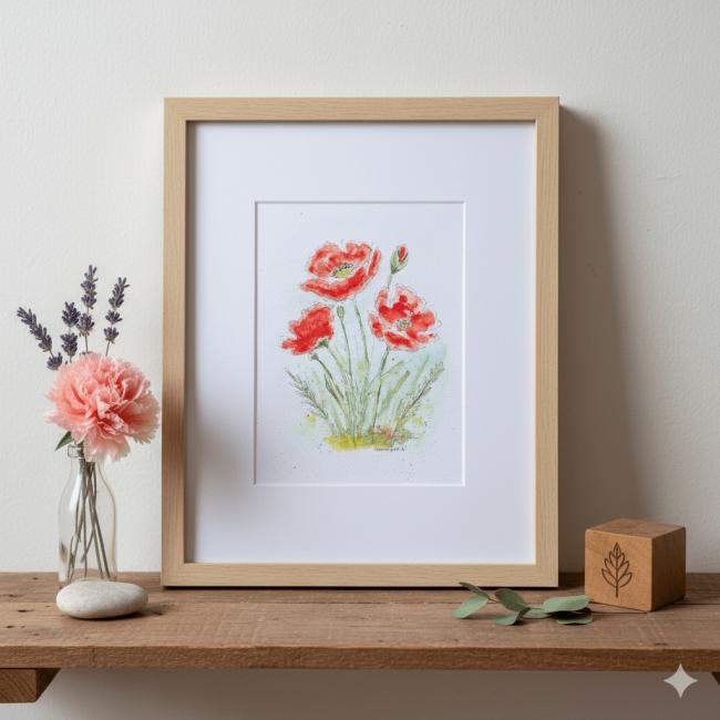 Aquarelle originale &ndash; les coquelicots  (Offre 2FOR3)