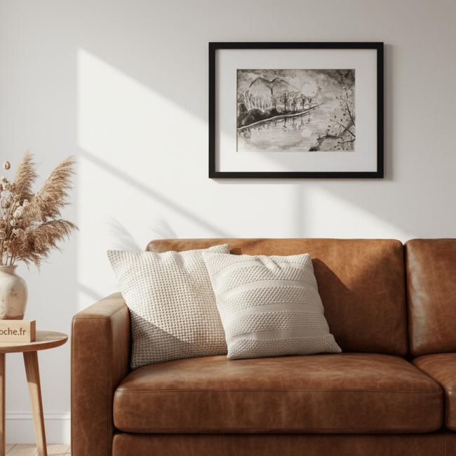 Paysage encre de chine sur bristol – 21 x 29,7 cm – &agrave; encadrer (frais de port offert)