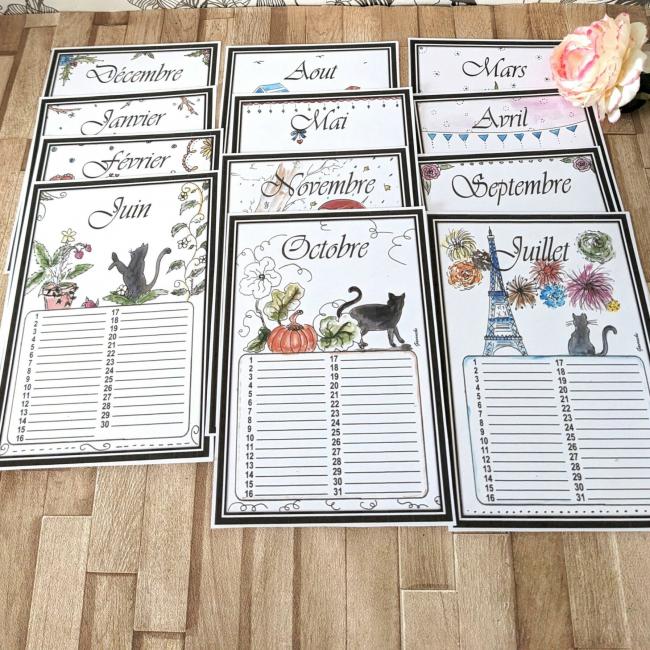 Calendrier perp&eacute;tuel &laquo;&nbsp;Chats & Mois&nbsp;&raquo;