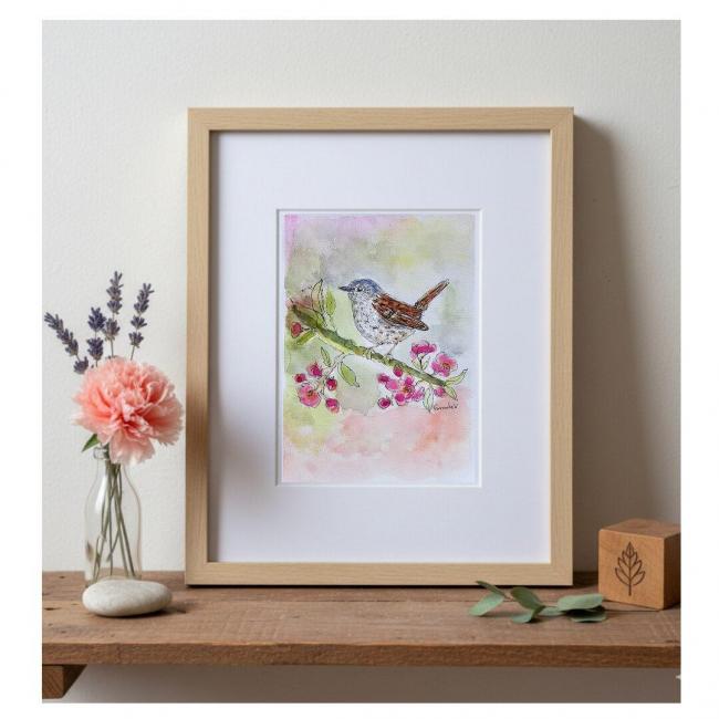 Aquarelle originale Accenteur Mouchet (20,5×14,8 cm) OFFRE 2FOR3