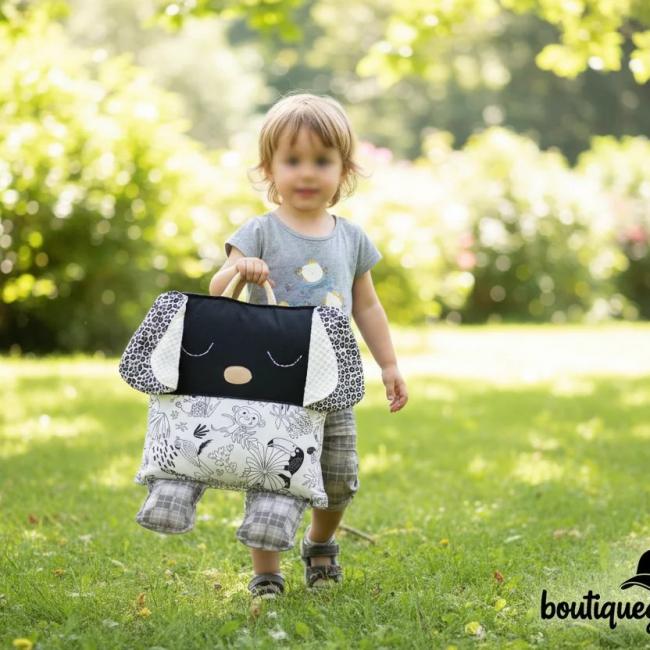 Coussin Joli chien noir et blanc avec pr&eacute;nom
