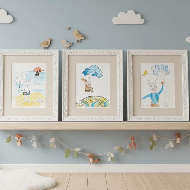 Trio de Lapins &agrave; l&rsquo;aquarelle