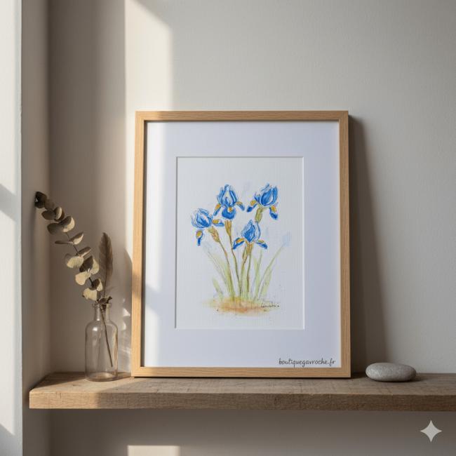 Aquarelle originale &ndash; les Iris  (Offre 2FOR3)