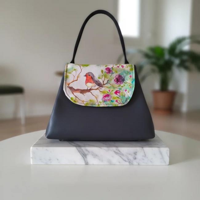 Sac Rouge-Gorge en suédine, simili cuir et cretonne