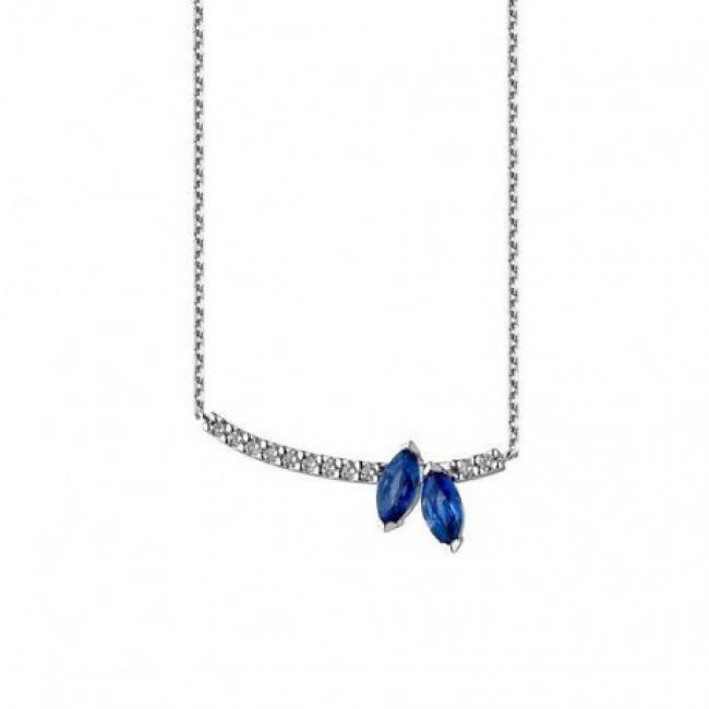 Collier femme or blanc 18 carats et pierres diamants avec 2 saphirs collection Cathy