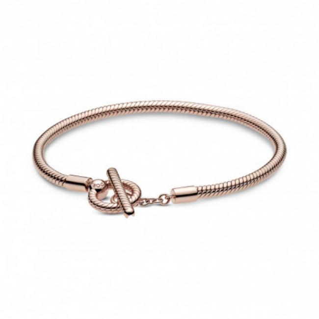 Bracelet Maille Serpent Fermoir T-Bar Lasso Couleur ROSE PANDORA MOMENTS TAILLE 18