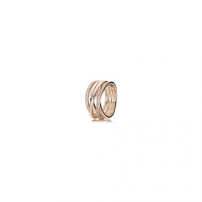 Bague Lignes Brillantes et Scintillantes Couleur Rose et Pierres Oxydes de zirconium Taille 56