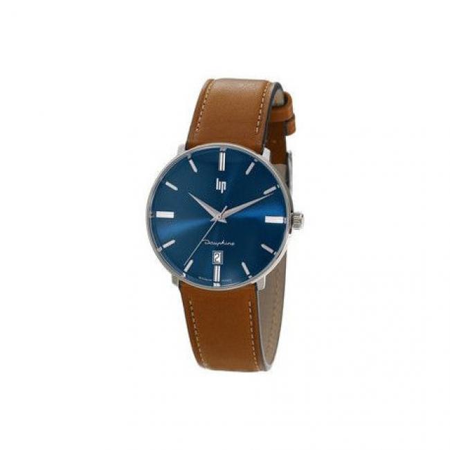 Montre Homme Dauphine 38 Bracelet Cuir Marron Cadran Acier LIP